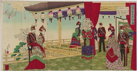 Toyohara Kuniteru III: Celebration of the Silver Wedding Anniversary with Ministers of State Present (Ginkonshiki daiten kaku daijin resseki no zu) - Museum of Fine Arts