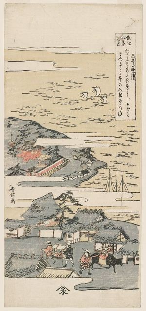 Suzuki Harunobu: Evening Bell at Mii-dera Temple (Mii no banshô), second state, from the series Eight Views of Ômi (Ômi hakkei no uchi) - Museum of Fine Arts