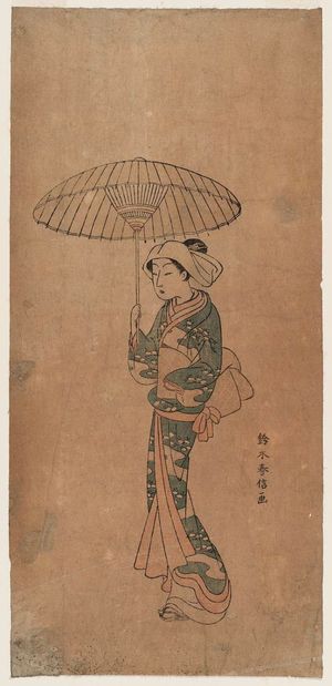 鈴木春信: Woman Walking under an Umbrella - ボストン美術館