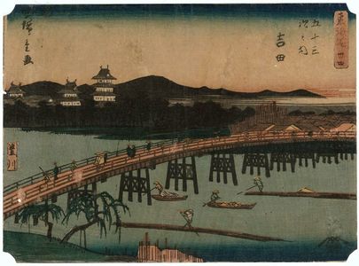 Utagawa Hiroshige, 歌川広重 (Utagawa Hiroshige I)による浮世絵「No. 34 - Yoshida: the Toyo River (Toyokawa), from the series The Tôkaidô Road - The Fifty-three Stations (Tôkaidô - Gojûsan tsugi no uchi)」