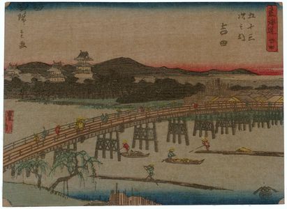 歌川広重: No. 34 - Yoshida: The Toyo River (Toyokawa), from the series The Tôkaidô Road - The Fifty-three Stations (Tôkaidô - Gojûsan tsugi no uchi) - ボストン美術館
