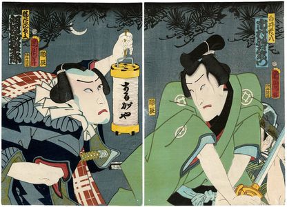 Japanese Print "Actors Ichimura Uzaemon (R) and Kawarazaki Gonjurô (L)" by Toyohara Kunichika, 豊原国周 (Toyohara Kunichika)