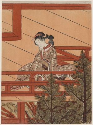 Suzuki Harunobu: Young Woman Seated on the Balcony of Kiyomizu Temple - Museum of Fine Arts