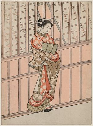 Ishikawa Toyonobu: Courtesan Standing in Front of a Building - Museum of Fine Arts