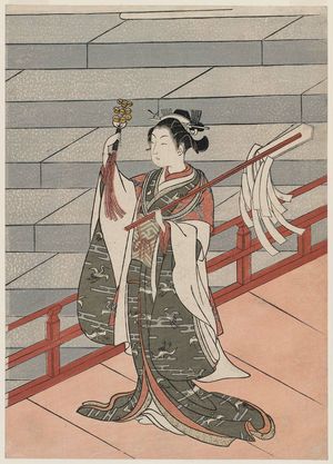 鈴木春信: Shinto Priestess (Miko) Dancing at a Shrine - ボストン美術館