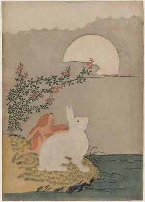 鈴木春信: Hares and Autumn Full Moon - ボストン美術館