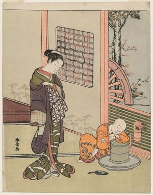 Suzuki Harunobu: Woman Looking at a Sleeping Tea-boy (Chabôzu) - Museum of Fine Arts
