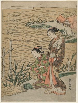 Suzuki Harunobu: Two Women with Reeds and Waterside Cottages - Museum of Fine Arts