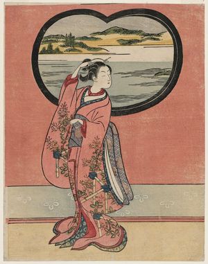 鈴木春信: Poem by Jakuren Hôshi, from a triptych of Three Evening Poems (Sanseki) - ボストン美術館