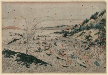 Utagawa Toyoharu: Perspective Picture of Whale Hunting in Kumano Bay (Uki-e Kumano ura kujira tsuki no zu) - Museum of Fine Arts