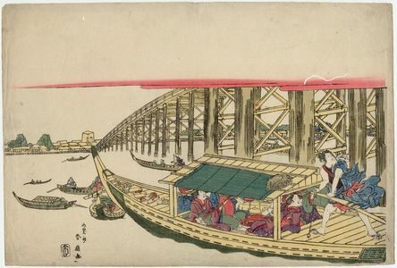 勝川春好: Pleasure Boat under Ryôgoku Bridge - ボストン美術館