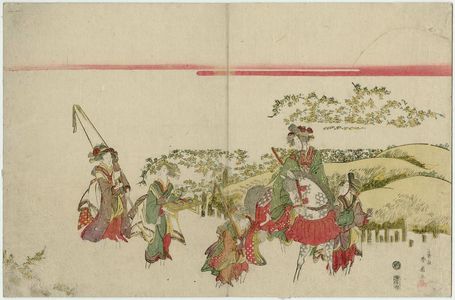 勝川春好: Women Imitating the Story of the Ide Jewel River, One of the Six Jewel Rivers (Mu Tamagawa) - ボストン美術館