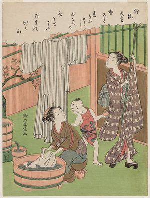鈴木春信: Poem by Jitô Tennô, from an untitled series of One Hundred Poems by One Hundred Poets (Hyakunin isshu) - ボストン美術館