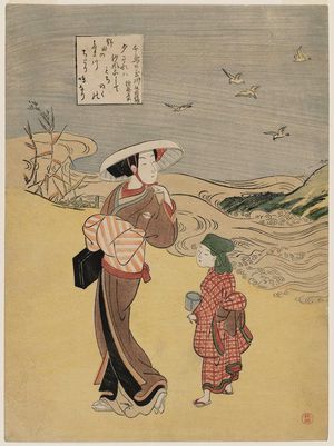 Suzuki Harunobu: The Jewel River of Plovers, a Famous Place in Mutsu Province (Chidori no Tamagawa, Mutsu meisho), from an untitled series of Six Jewel Rivers (Mu Tamagawa) - Museum of Fine Arts