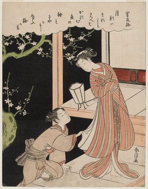 Suzuki Harunobu: Plum Blossoms on a Dark Night (Yamiyo no ume), from an untitled series of Flowers - Museum of Fine Arts
