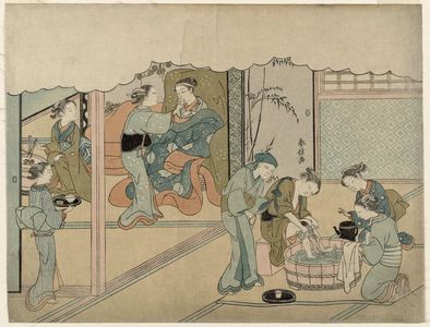 Suzuki Harunobu: The Birth of the First Child (Uizan), sheet 7 of the series Marriage in Brocade Prints, the Carriage of the Virtuous Woman (Konrei nishiki misao-guruma), known as the Marriage series - Museum of Fine Arts