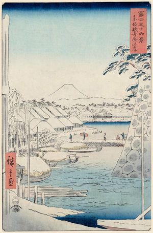 歌川広重: Riverbank at Sukiya in Edo (Tôto Sukiya-gashi), from the series Thirty-six Views of Mount Fuji (Fuji sanjûrokkei) - ボストン美術館