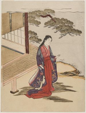 Komatsuken: Court Lady Standing beside a Veranda - ボストン美術館