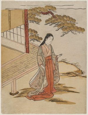 Komatsuken: Court Lady Standing beside a Veranda - Museum of Fine Arts