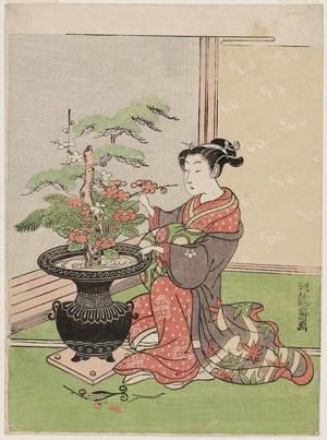 Isoda Koryusai: Courtesan Arranging Flowers for New Year - Museum of Fine Arts