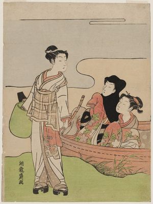 Isoda Koryusai: Couple in a Boat and Young Man Dressed as a Komusô - Museum of Fine Arts