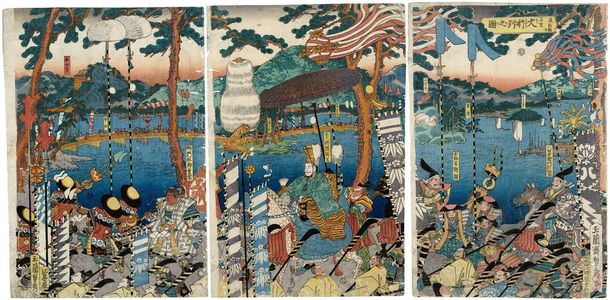歌川貞秀: Lord Minamoto Yoritomo's Great Procession to Kyoto (Minamoto Yoritomo kô jôkyô dai gyôretsu no zu) - ボストン美術館