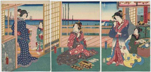 二代歌川国貞: Parrot Komachi (Ômu), from the series Seven Komachi in Eastern Customs (Nana Komachi Azuma fûzoku) - ボストン美術館
