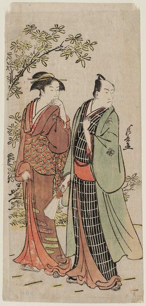 鳥居清長: Actor Ichikawa Monnosuke II and His Wife - ボストン美術館
