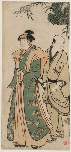 Torii Kiyonaga: Actor Segawa Kikunojô III and Attendant Making Visits at New Year - Museum of Fine Arts