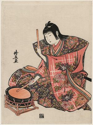 鳥居清長: Drum on Stand, from an untitled set of Five Musicians (Gonin-bayashi) - ボストン美術館