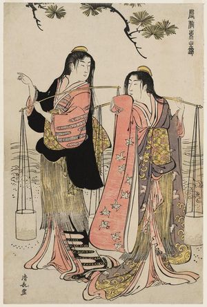 鳥居清長: The Brine Maidens, from the series Current Manners in Eastern Brocade (Fûzoku Azuma no nishiki) - ボストン美術館