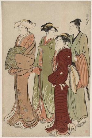 Torii Kiyonaga: A Lady, Two Maids, and a Manservant - Museum of Fine Arts