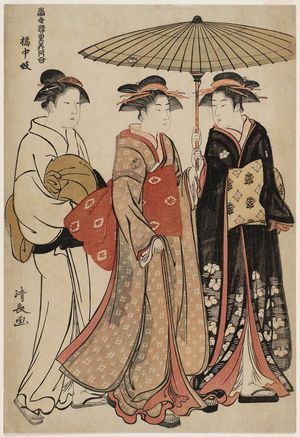 Torii Kiyonaga: Geisha in Tachibana-chô (Kitchûgi), from the series Contest of Contemporary Beauties of the Pleasure Quarters (Tôsei yûri bijin awase) - Museum of Fine Arts