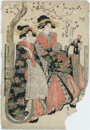 Utagawa Toyohisa I: Hitomoto of the Daimonjiya, kamuro Senkaku and Bankoku - ボストン美術館