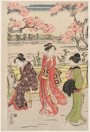 Torii Kiyonaga: Cherry Trees on the Banks of the Sumida River, a Pentaptych (Sumidagawa sakura no kei, gomai tsuzuki) - Museum of Fine Arts