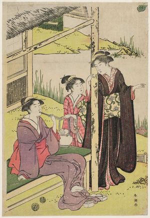 Katsukawa Shuncho: Women at a Tea House by an Iris Pond - Museum of Fine Arts