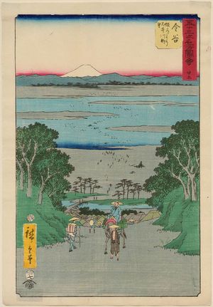 Utagawa Hiroshige: No. 25, Kanaya: View of the Ôi River from the Uphill Road (Kanaya, Sakamichi yori Ôigawa chôbô), from the series Famous Sights of the Fifty-three Stations (Gojûsan tsugi meisho zue), also known as the Vertical Tôkaidô - Museum of Fine Arts