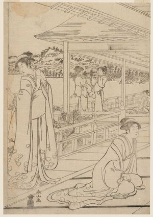 Katsukawa Shunzan: On the Veranda of a Mansion - Museum of Fine Arts