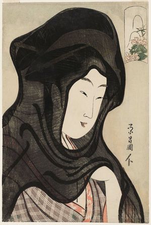 Chokosai Eisho: Peony: Woman in a Black Gauze Hood, from an untitled series of beauties compared to flowers - Museum of Fine Arts