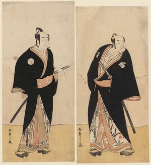 Katsukawa Shunsho: Actors Bandô Mitsugorô as Anno Heibie (L) and Sakata Hangorô as Hotei Ichiemon (R), two of the Gonin Otoko - Museum of Fine Arts