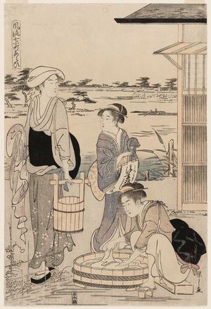 細田栄之: Washing (Arai), from the series Fashionable Versions of the Seven Komachi (Fûryû nana Komachi) - ボストン美術館