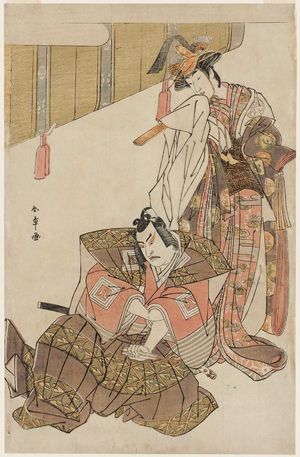 Katsukawa Shunsho: Actors Mimasu Tokujirô (standing) and Ichikawa Yaozô (kneeling) - Museum of Fine Arts
