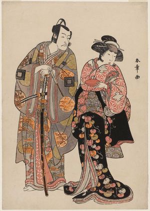 勝川春章: Actors Yamashita Kinsaku II as Manko Gozen and Ichikawa Danjûrô V as Kudô Suketsune - ボストン美術館