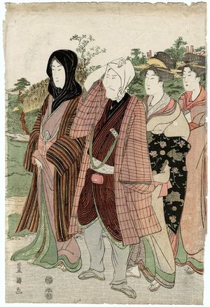 Utagawa Toyokuni I: Actor and women walking - Museum of Fine Arts