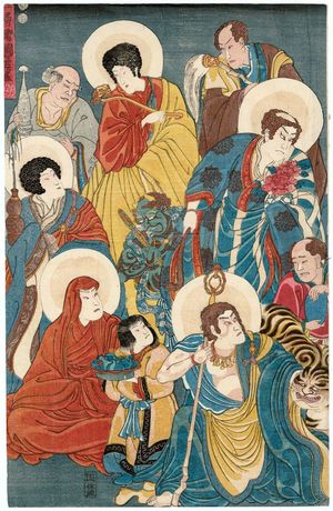 Utagawa Kuniyoshi: A Theatrical Parody of the Sixteen Arhats (Mitate jûroku rakan) - Museum of Fine Arts