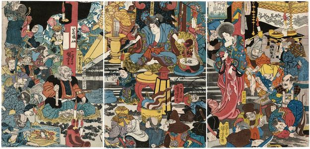 Japanischer Druck "Shôguntarô Yoshikado Assembles His Allies (Shôguntarô Yoshikado mikata no sei o atsumuru zu)" von Utagawa Kuniyoshi, 歌川国芳 (Utagawa Kuniyoshi)