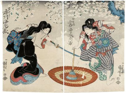 Utagawa Kuniyoshi: Actors Iwai Shijaku (R), Ichikawa Ebizô(L) - Museum of Fine Arts