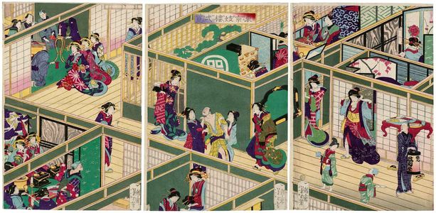 Tsukioka Yoshitoshi: Complete View of a Courtesan House in Tokyo (Tôkei girô ichiran) - Museum of Fine Arts