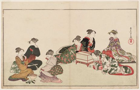 窪俊満: Preparing Food for a Nightingale, from the album Picturebook of the Bird of Poetry (Ehon utayomi-dori) - ボストン美術館