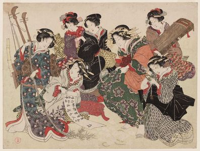 窪俊満: Seven Wise Women, Parody of the Seven Sages of the Bamboo Grove - ボストン美術館